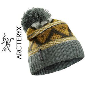 Arc'teryx Women's Fernie Toque Beanie Hat With Pom Pom, Green, Yellow, Brown